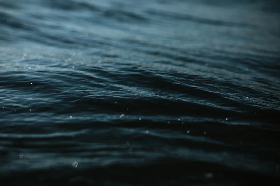Surface sombre de l’océan parcourue de petites rides et d’éclats de lumière